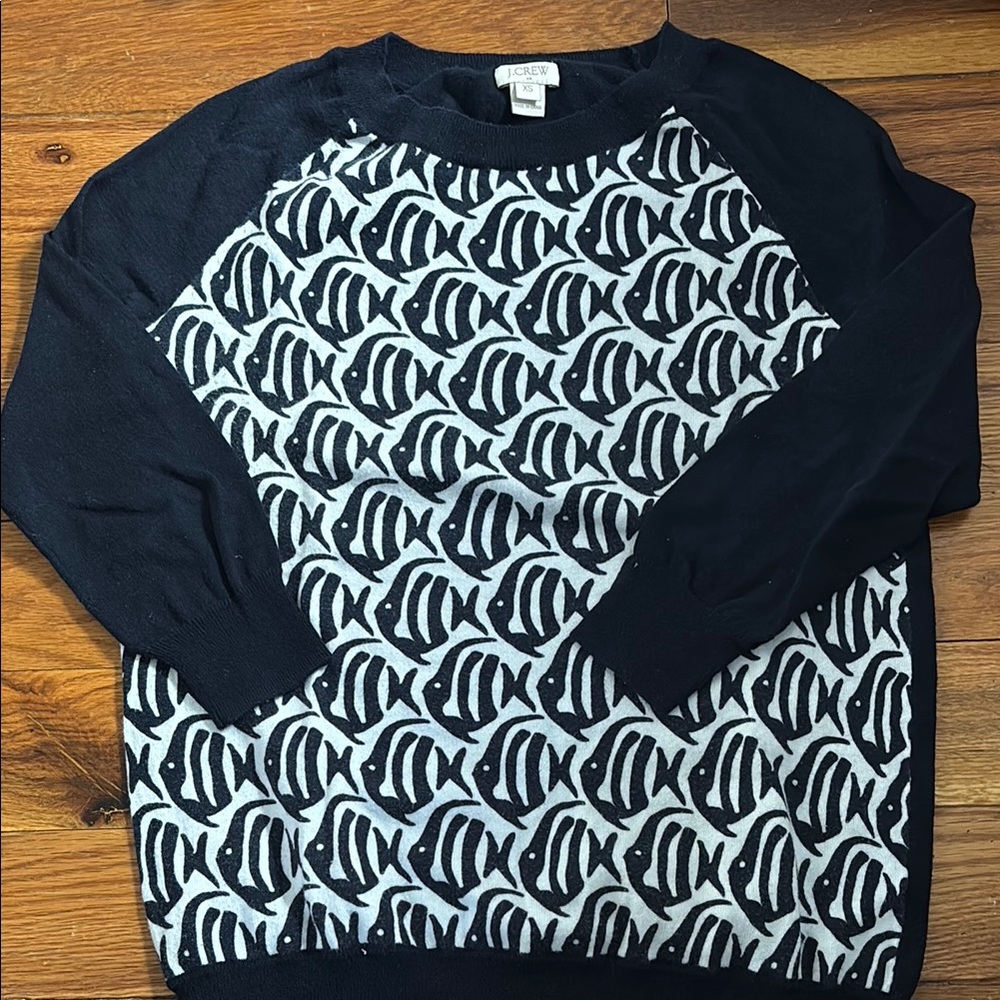 Chico's Black and White Crewneck Sweater with Geometric Design
